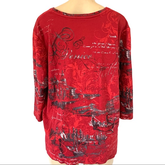PLUS 3X Allison Daley Venice Floral Patterned Print Red Tee Shirt Top - Picture 3 of 3